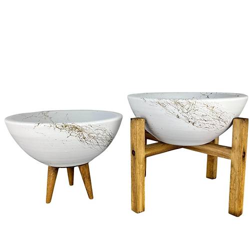 Bitki Tasarm Ev Dekorasyon Beyaz zeri Gold Mermer Efektli Aranjman Sunumluk Toprak Saks 3-4 Ayakl kili Set 20 Cm ap