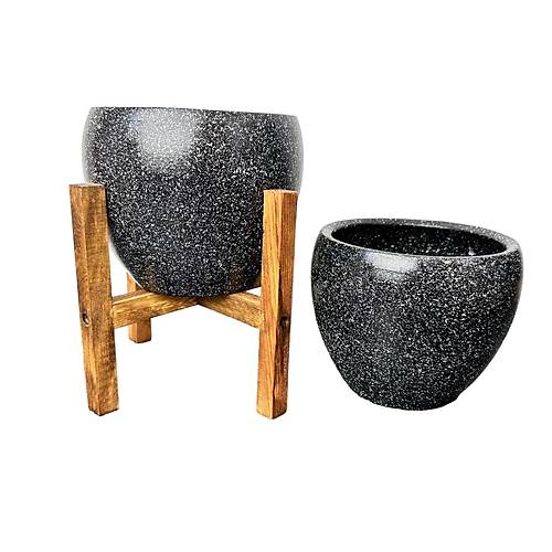 Bitki Tasarm Siyah Granit Toprak Saks Sakslk Salon ieklik kili Set Ayaksz - 4 Ayakl- 15 CM