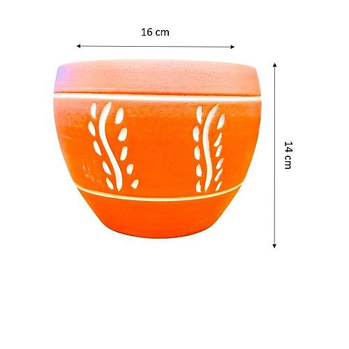 Bitki Tasar�m� Nak�� Desenli Terrakota Toprak Saks� Saks�l�k Salon �i�eklik - 15 Cm