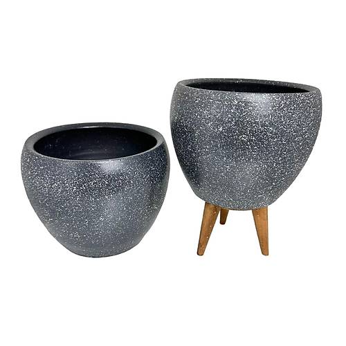 Bitki Tasarm Gri Granit Toprak Saks Sakslk Salon ieklik kili Set Ayaksz - 3 Ayakl- 15 CM