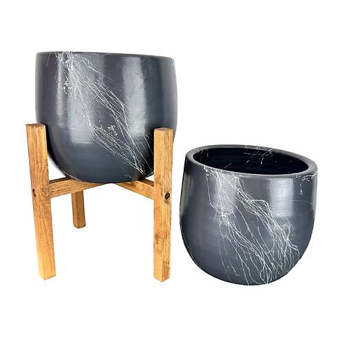 Bitki Tasarm Gri zeri Beyaz Mermer Efektli Toprak Saks Sakslk Salon ieklik kili Set Ayaksz - 4 Ayakl- 19 CM