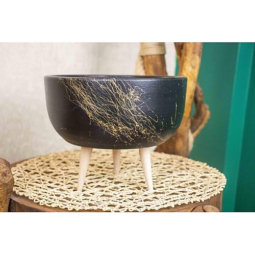 Bitki Tasar�m� Ev Dekorasyon Siyah �zeri Gold Toprak Terakota Saks� Aranjman Saks�s� Bonzai Saks�s� 3 Ayakl�