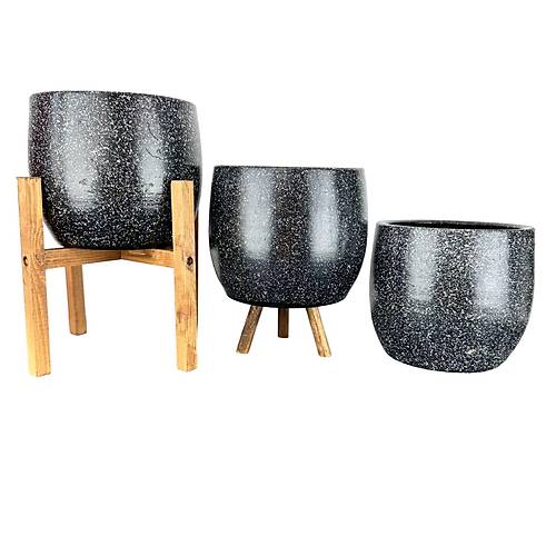 Bitki Tasarm Siyah Granit Toprak Saks Sakslk Salon ieklik l Set- 19 CM