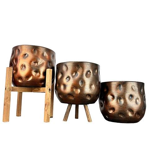 Bitki Tasarm Ev Dekorasyon Aksesuar Bakr Desenli Toprak Saks Sakslk Salon ieklik l Set 19 CM