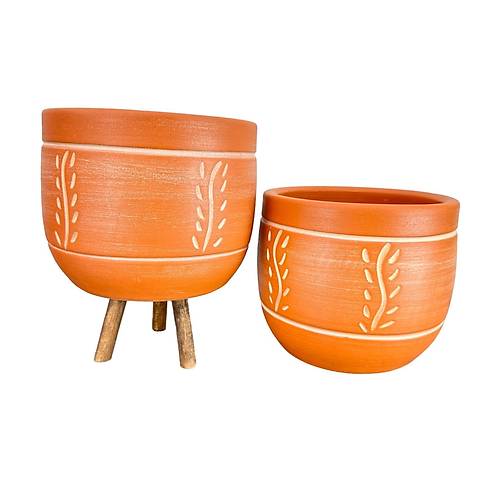 Bitki Tasar�m� Ev Dekorasyon Nak�� Desenli Toprak Saks� Saks�l�k Salon �i�eklik �kili Set Ayaks�z - 3 Ayakl�- 19 CM