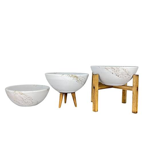Bitki Tasarm Ev Dekorasyon Beyaz zeri Gold Mermer Efektli Aranjman Sunumluk Toprak Saks l Set 20 Cm ap