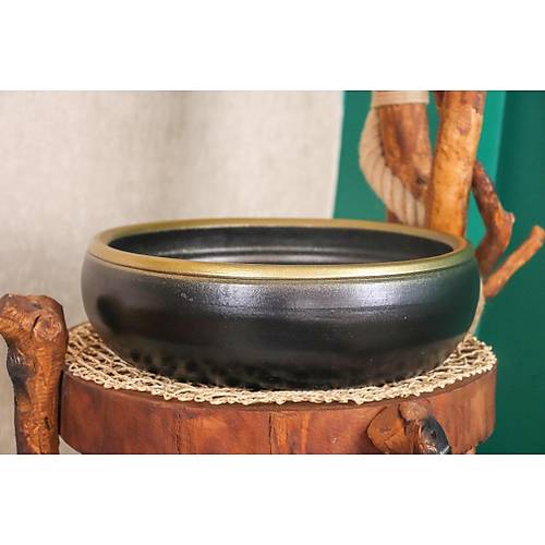 Bitki Tasar�m� Siyah Gold Aranjmanl�k Sunumluk Bonzai Terracota Toprak Saks� Yuvarlak B�y�k