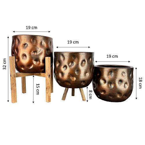 Bitki Tasarm Ev Dekorasyon Aksesuar Bakr Desenli Toprak Saks Sakslk Salon ieklik l Set 19 CM