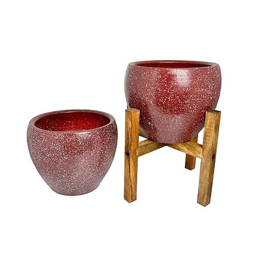 Bitki Tasarm Bordo Granit Toprak Saks Sakslk Salon ieklik kili Set Ayaksz - 4 Ayakl- 15 CM