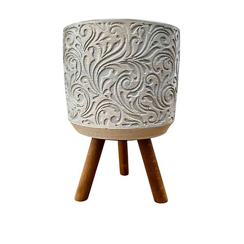 Bitki Tasar�m� Ev dekorasyon Bej �i�ek Desen Ayakl� Beton Saks� �i�eklik Saks�l�k