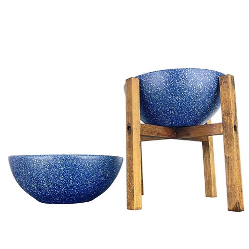 Bitki Tasarm Ev Dekorasyon Lacivert Granit Aranjman Sunumluk Toprak Saks Ayaksz Ve 4 Ayakl kili Set 20 Cm ap