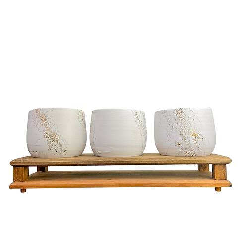 Bitki Tasar�m� Ev dekorasyon Aksesuar Beyaz Gold Mermer Efektli Toprak Saks� ��l� Ah�ap Tabanl� Belly �i�eklik Saks� Saks�l�k