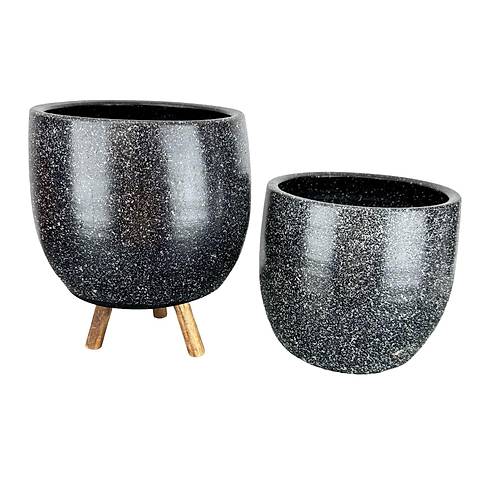 Bitki Tasarm Siyah Granit Toprak Saks Sakslk Salon ieklik kili Set Ayaksz - 3 Ayakl- 19 CM