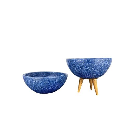 Bitki Tasarm Ev Dekorasyon Lacivert Granit Aranjman Sunumluk Toprak Saks Ayaksz Ve 3 Ayakl kili Set 20 Cm ap