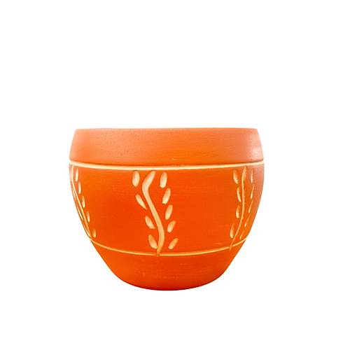 Bitki Tasar�m� Nak�� Desenli Terrakota Toprak Saks� Saks�l�k Salon �i�eklik - 15 Cm