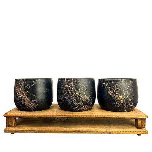 Bitki Tasarm Ev dekorasyon Aksesuar Siyah Gold Mermer Efektli Toprak Saks l Ahap Tabanl Belly ieklik Saks Sakslk
