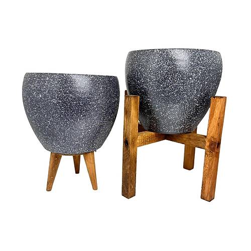 Bitki Tasarm Gri Granit Toprak Saks Sakslk Salon ieklik kili Set 3 Ayakl- 4 Ayakl- 15 CM