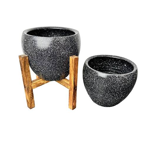 Bitki Tasarm Siyah Granit Toprak Saks Sakslk Salon ieklik kili Set Ayaksz - 4 Ayakl- 15 CM