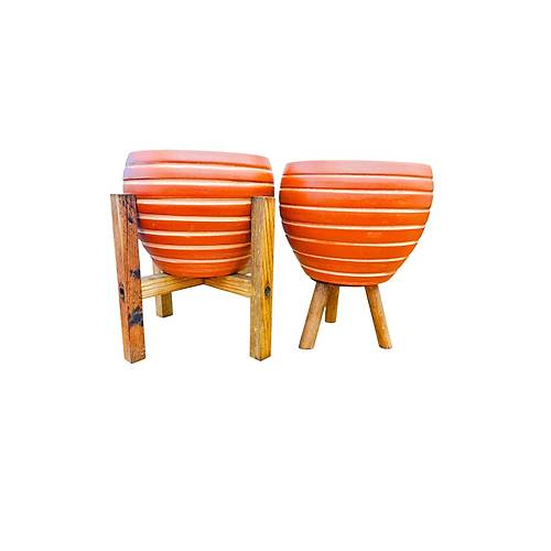 Bitki Tasar�m� Yan �izgi Terrakota Toprak Saks� Saks�l�k Salon �i�eklik �kili Set 3 Ayakl�- 4 Ayakl�- 15 CM