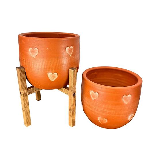 Bitki Tasarm Kalp Desenli Toprak Saks Sakslk Salon ieklik kili Set Ayaksz - 4 Ayakl- 19 CM
