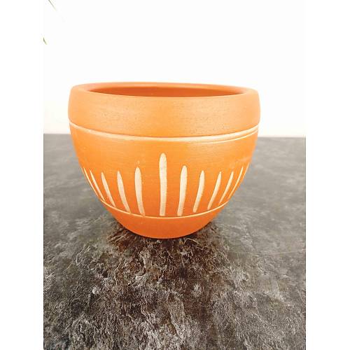 Bitki Tasarm Dik izgi Desenli Terrakota Toprak Saks Sakslk Salon ieklik - 15 Cm