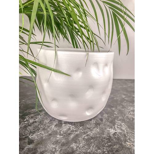 Bitki Tasarm  Beyaz Desenli Toprak Saks Sakslk Salon ieklik - 19 CM