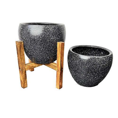 Bitki Tasarm Siyah Granit Toprak Saks Sakslk Salon ieklik kili Set Ayaksz - 4 Ayakl- 15 CM