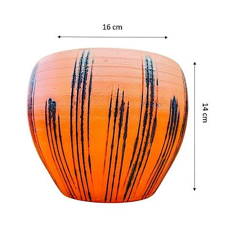Bitki Tasar�m� Siyah �izgi Desenli Terrakota Toprak Saks� Saks�l�k Salon �i�eklik - 15 Cm
