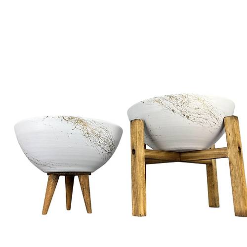 Bitki Tasarm Ev Dekorasyon Beyaz zeri Gold Mermer Efektli Aranjman Sunumluk Toprak Saks 3-4 Ayakl kili Set 20 Cm ap