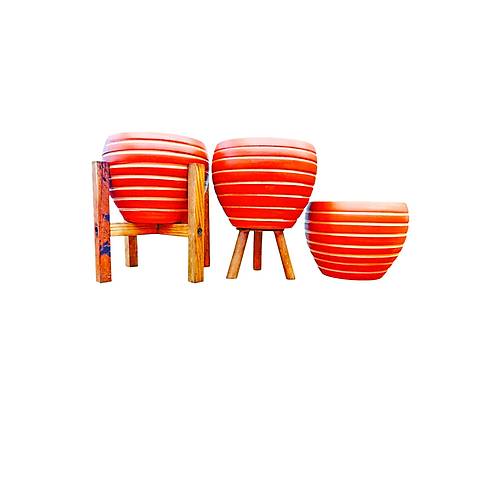 Bitki Tasar�m� Yan �izgi Terrakota Toprak Saks� Saks�l�k Salon �i�eklik ��l� Set - 15 CM