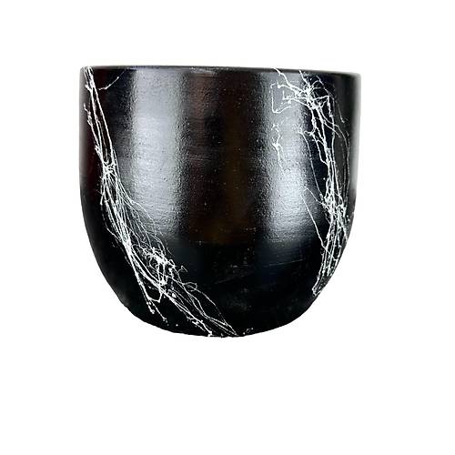 Bitki Tasarm Siyah zeri Beyaz Mermer Efektli Toprak Saks Sakslk Salon ieklik - 19 CM