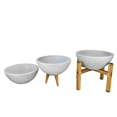 Bitki Tasarm Ev Dekorasyon Beyaz Granit Aranjman Sunumluk Toprak Saks l Set 20 Cm ap