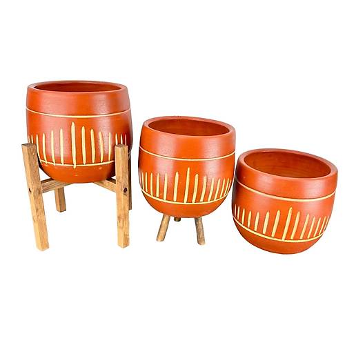 Bitki Tasarm  Dik izgi Desenli Toprak Saks Sakslk Salon ieklik l Set - 19 CM