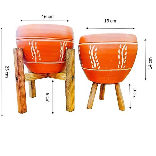 Bitki Tasar�m� Nak�� Desenli Terrakota Toprak Saks� Saks�l�k Salon �i�eklik �kili Set 3 Ayakl�- 4 Ayakl�- 15 Cm