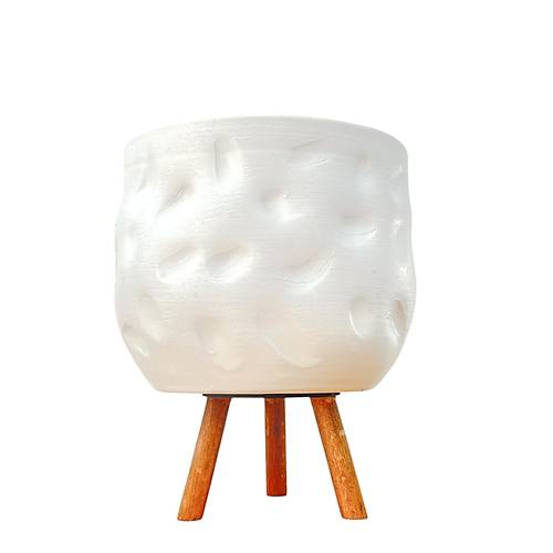 Bitki Tasar�m�  Beyaz Desenli Toprak Saks� Saks�l�k Salon �i�eklik 3 Ayakl� - 19 CM