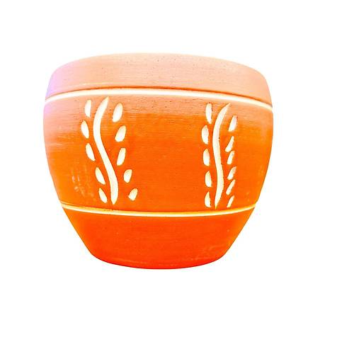 Bitki Tasar�m� Nak�� Desenli Terrakota Toprak Saks� Saks�l�k Salon �i�eklik - 15 Cm