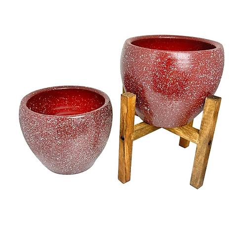 Bitki Tasarm Bordo Granit Toprak Saks Sakslk Salon ieklik kili Set Ayaksz - 4 Ayakl- 15 CM