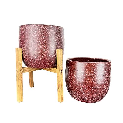 Bitki Tasar�m� Bordo Granit Toprak Saks� Saks�l�k Salon �i�eklik �kili Set Ayaks�z - 4 Ayakl�- 19 CM