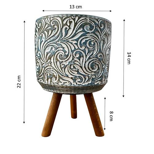 Bitki Tasar�m� Ev dekorasyon Mavi Eskitme �i�ek Desen Ayakl� Beton Saks� �i�eklik Saks�l�k