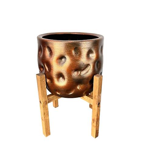 Bitki Tasar�m� Ev Dekorasyon Aksesuar Bak�r Desenli Toprak Saks� Saks�l�k Salon �i�eklik 4 Ayakl� 19 CM