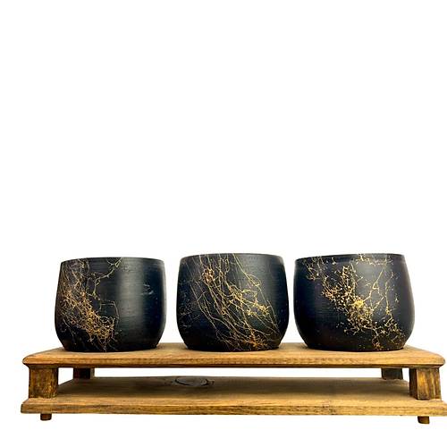 Bitki Tasarm Ev dekorasyon Aksesuar Siyah Gold Mermer Efektli Toprak Saks l Ahap Tabanl Belly ieklik Saks Sakslk