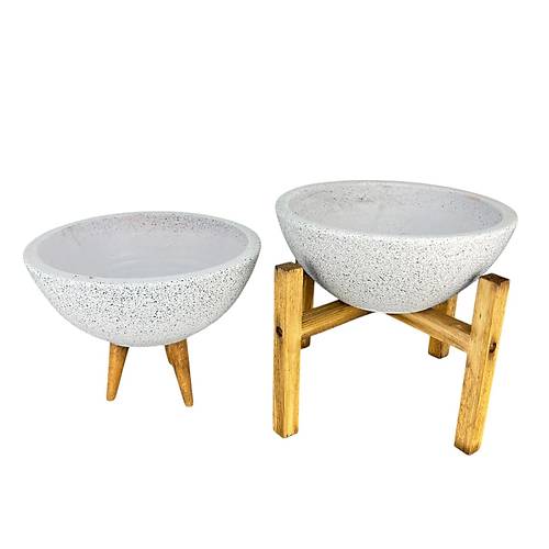 Bitki Tasarm Ev Dekorasyon Beyaz Granit Aranjman Sunumluk Toprak Saks 3-4 Ayakl kili Set 20 Cm ap