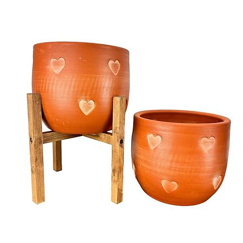 Bitki Tasarm Kalp Desenli Toprak Saks Sakslk Salon ieklik kili Set Ayaksz - 4 Ayakl- 19 CM