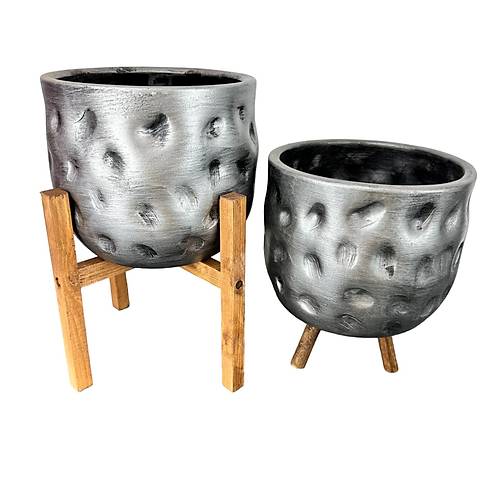 Bitki Tasarm Ev Dekorasyon Aksesuar Gm Desenli Toprak Saks Sakslk Salon ieklik kili Set 4 Ayakl- 3 Ayakl  19 CM