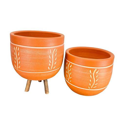 Bitki Tasar�m� Ev Dekorasyon Nak�� Desenli Toprak Saks� Saks�l�k Salon �i�eklik �kili Set Ayaks�z - 3 Ayakl�- 19 CM