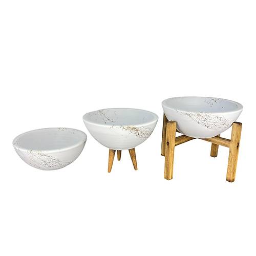 Bitki Tasarm Ev Dekorasyon Beyaz zeri Gold Mermer Efektli Aranjman Sunumluk Toprak Saks l Set 20 Cm ap