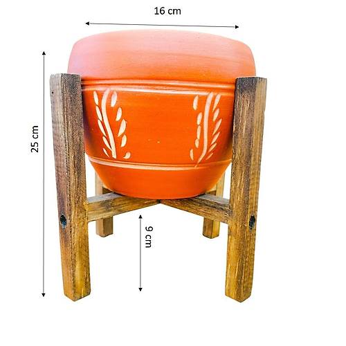 Bitki Tasar�m� Nak�� Desenli Terrakota Toprak Saks� Saks�l�k Salon �i�eklik 4 Ayakl� - 15 Cm