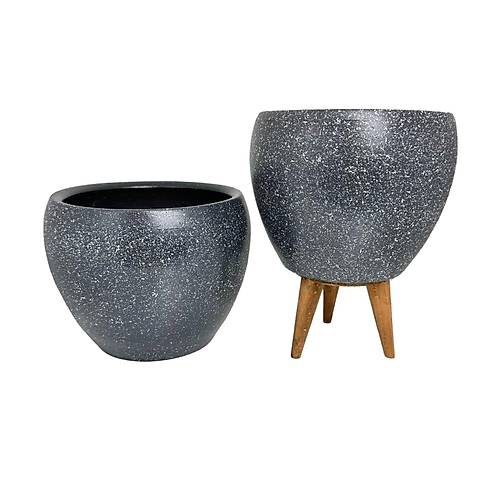 Bitki Tasarm Gri Granit Toprak Saks Sakslk Salon ieklik kili Set Ayaksz - 3 Ayakl- 15 CM