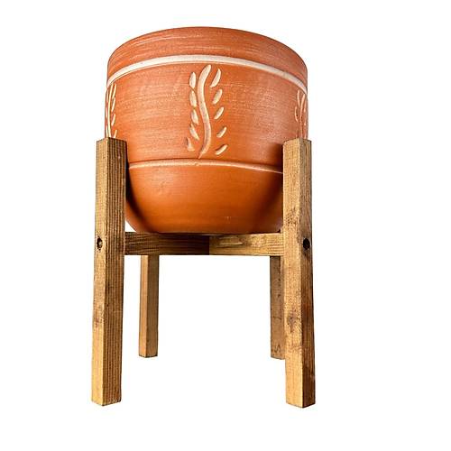 Bitki Tasarm Ev Dekorasyon Nak Desenli Toprak Saks Sakslk Salon ieklik 4 Ayakl - 19 CM