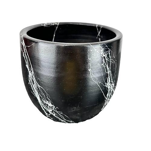Bitki Tasarm Siyah zeri Beyaz Mermer Efektli Toprak Saks Sakslk Salon ieklik - 19 CM